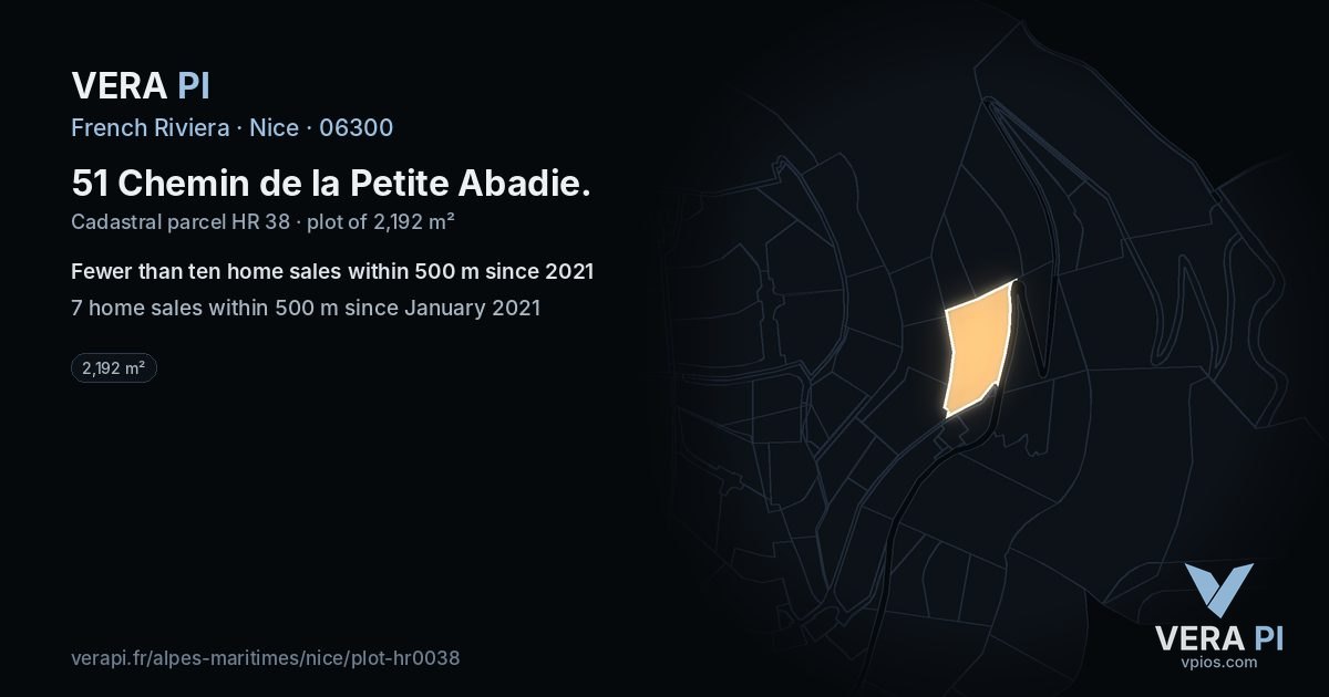 51 Chemin de la Petite Abadie, Nice at night – the plot lit, the parcels around coloured by the prices near them