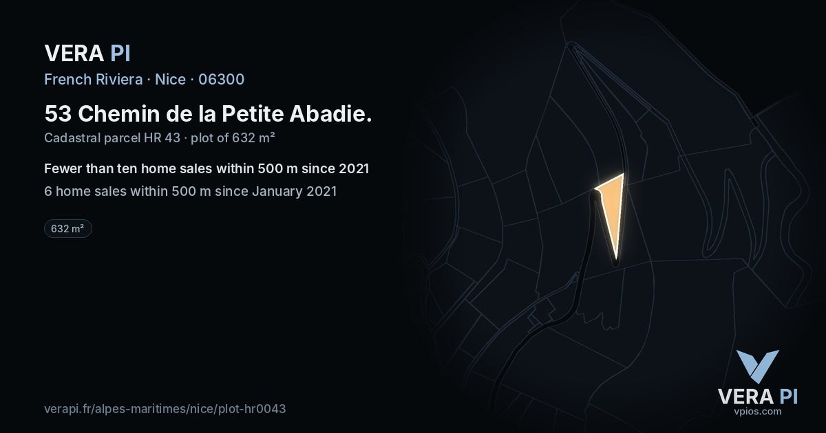 53 Chemin de la Petite Abadie, Nice at night – the plot lit, the parcels around coloured by the prices near them