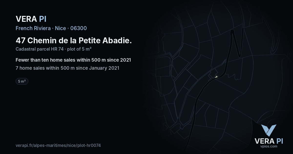 47 Chemin de la Petite Abadie, Nice at night – the plot lit, the parcels around coloured by the prices near them