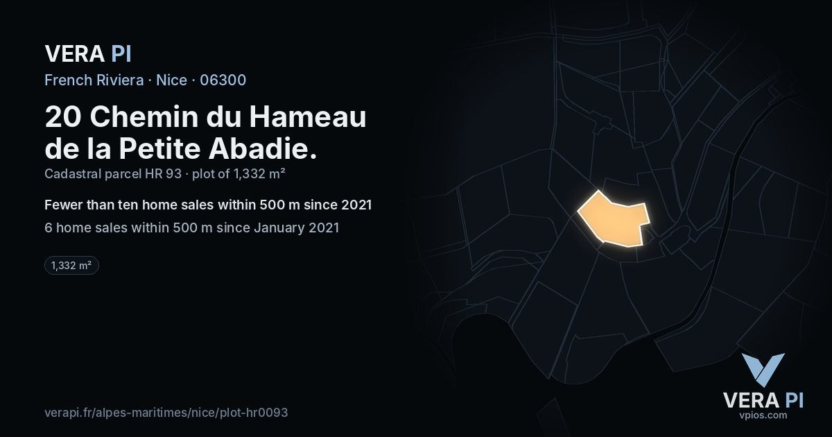 20 Chemin du Hameau de la Petite Abadie, Nice at night – the plot lit, the parcels around coloured by the prices near them