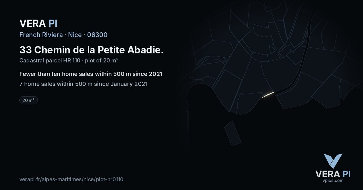 33 Chemin de la Petite Abadie, Nice at night – the plot lit, the parcels around coloured by the prices near them