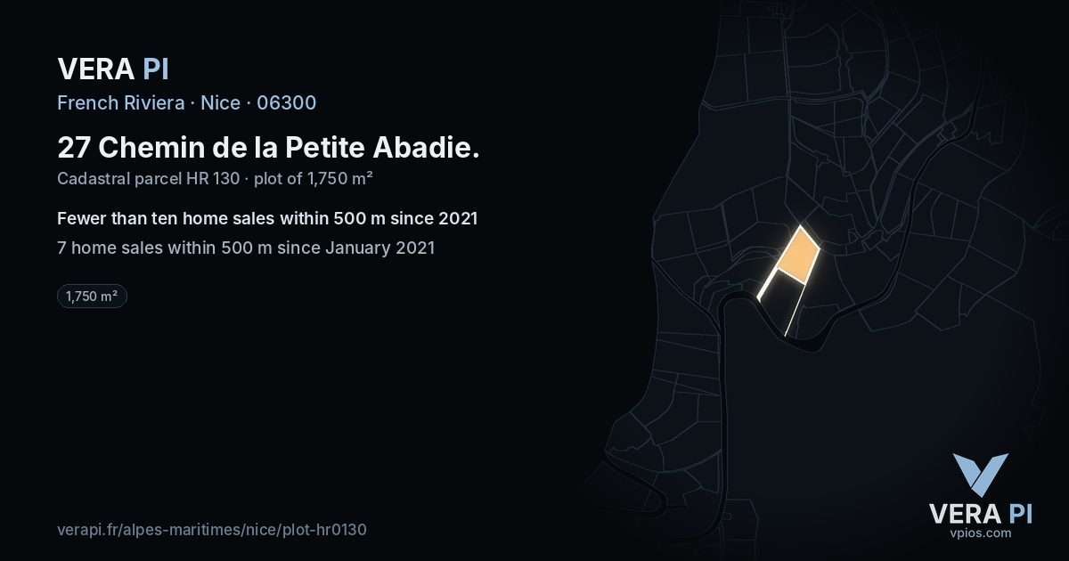 27 Chemin de la Petite Abadie, Nice at night – the plot lit, the parcels around coloured by the prices near them