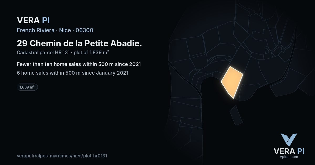 29 Chemin de la Petite Abadie, Nice at night – the plot lit, the parcels around coloured by the prices near them