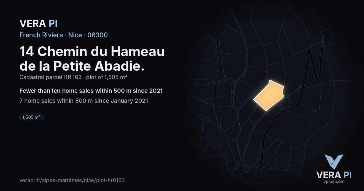 14 Chemin du Hameau de la Petite Abadie, Nice at night – the plot lit, the parcels around coloured by the prices near them