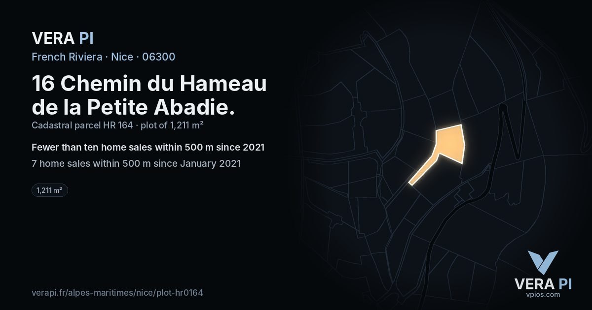 16 Chemin du Hameau de la Petite Abadie, Nice at night – the plot lit, the parcels around coloured by the prices near them