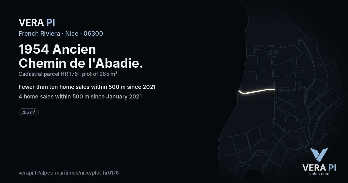 1954 Ancien Chemin de l'Abadie, Nice at night – the plot lit, the parcels around coloured by the prices near them