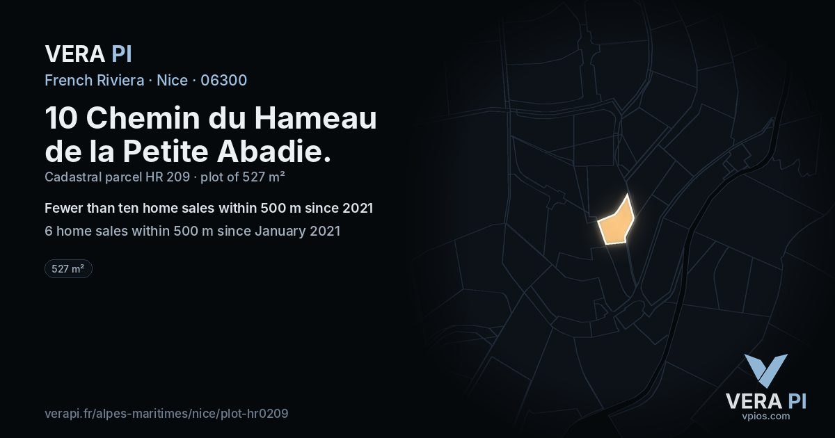 10 Chemin du Hameau de la Petite Abadie, Nice at night – the plot lit, the parcels around coloured by the prices near them