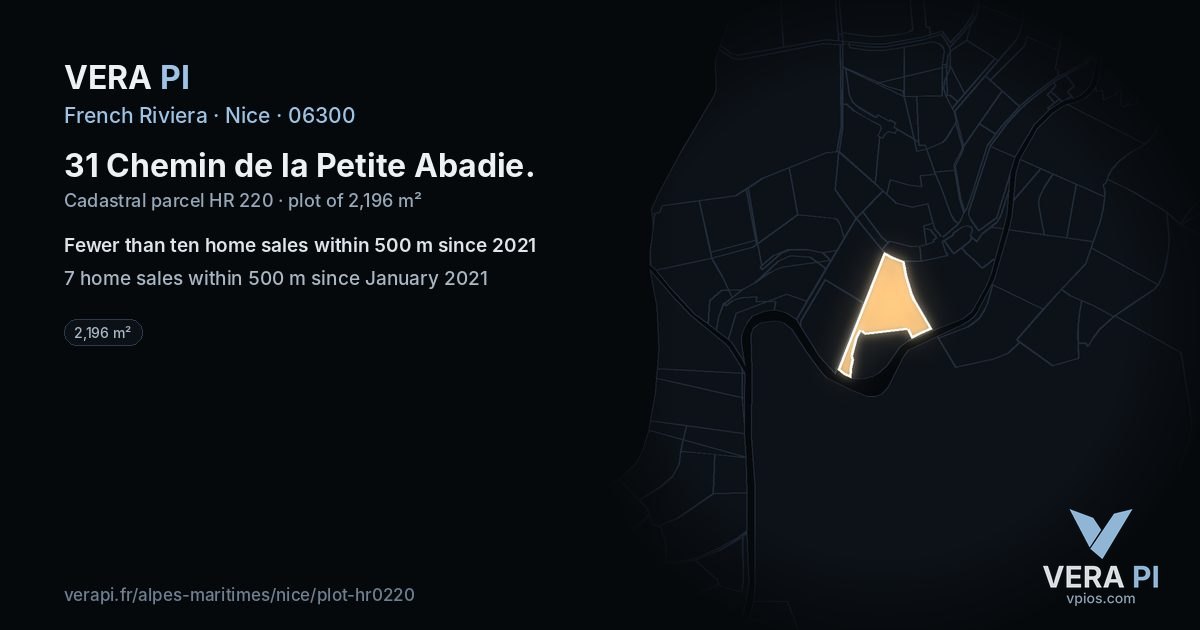 31 Chemin de la Petite Abadie, Nice at night – the plot lit, the parcels around coloured by the prices near them