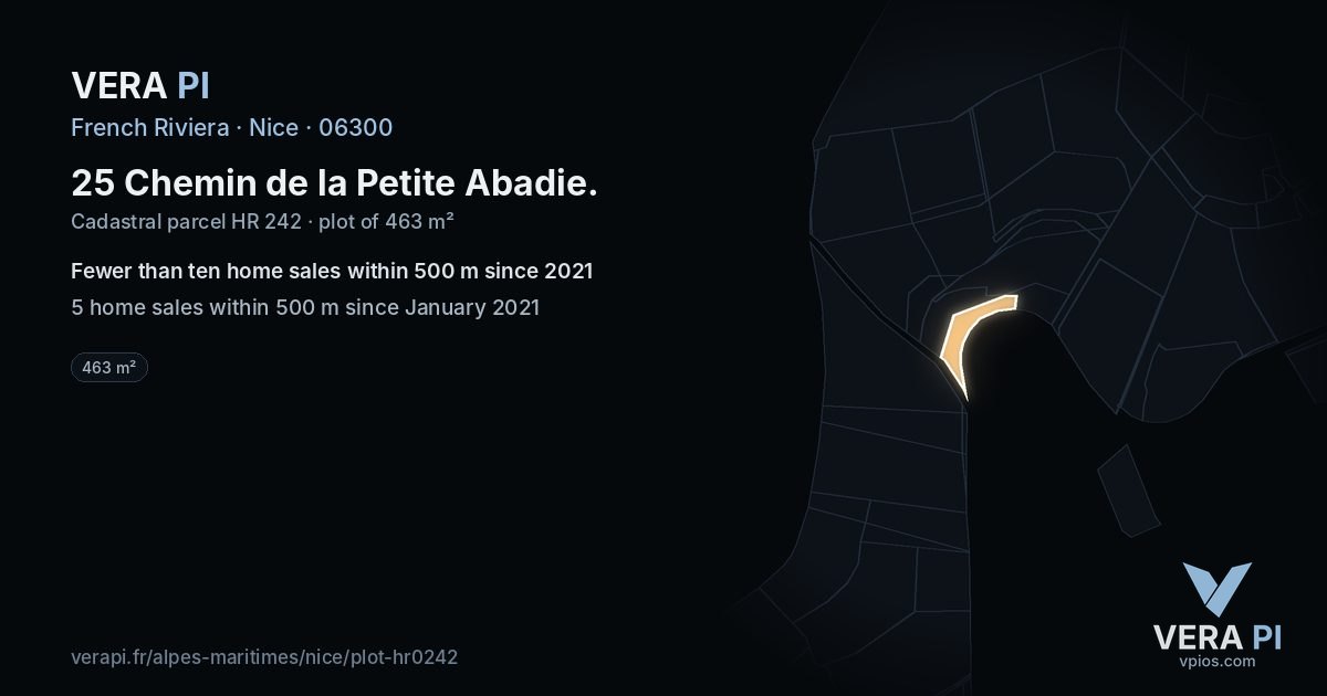 25 Chemin de la Petite Abadie, Nice at night – the plot lit, the parcels around coloured by the prices near them
