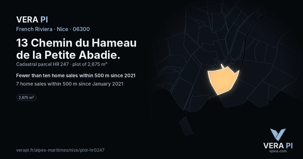 13 Chemin du Hameau de la Petite Abadie, Nice at night – the plot lit, the parcels around coloured by the prices near them