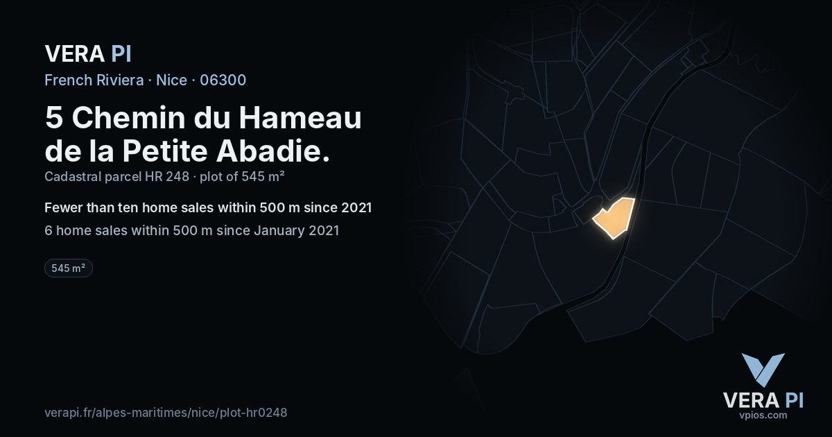 5 Chemin du Hameau de la Petite Abadie, Nice at night – the plot lit, the parcels around coloured by the prices near them