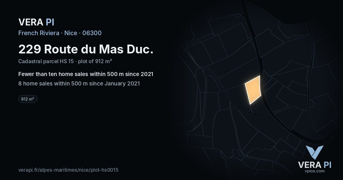 229 Route du Mas Duc, Nice at night – the plot lit, the parcels around coloured by the prices near them