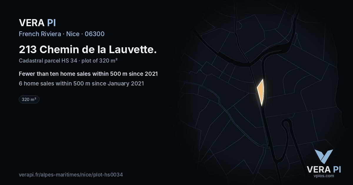 213 Chemin de la Lauvette, Nice at night – the plot lit, the parcels around coloured by the prices near them