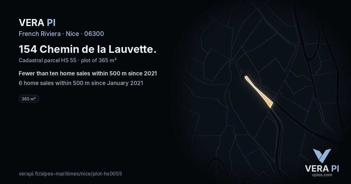 154 Chemin de la Lauvette, Nice at night – the plot lit, the parcels around coloured by the prices near them