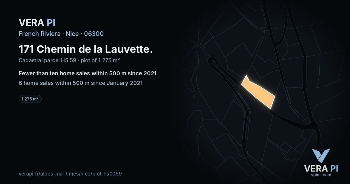171 Chemin de la Lauvette, Nice at night – the plot lit, the parcels around coloured by the prices near them