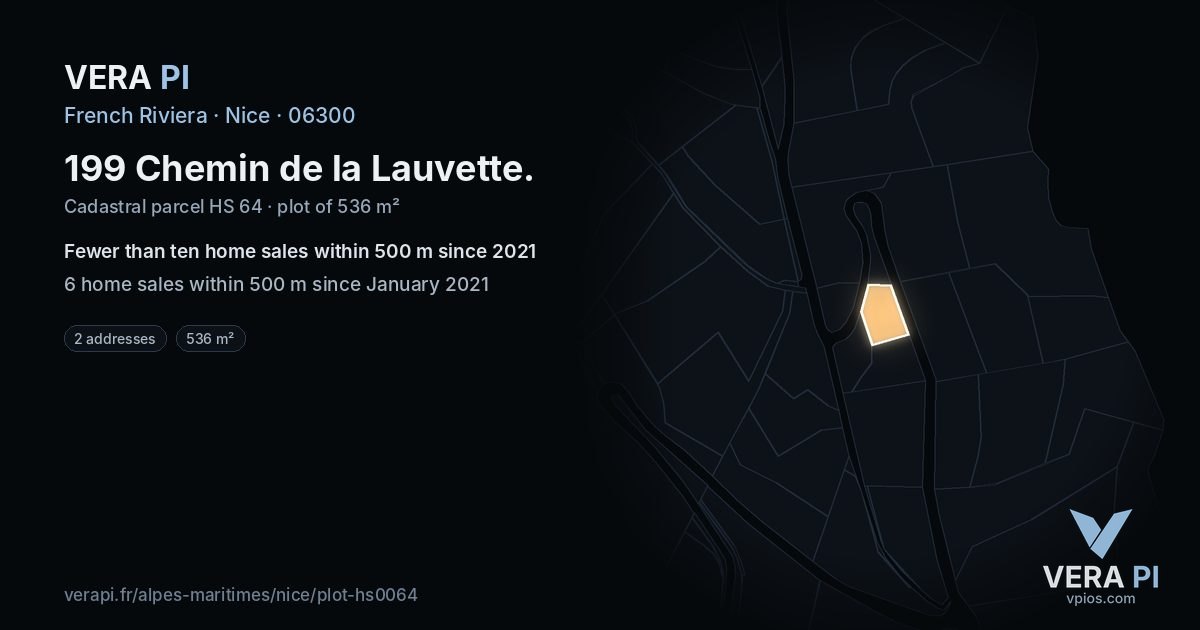 199 Chemin de la Lauvette, Nice at night – the plot lit, the parcels around coloured by the prices near them