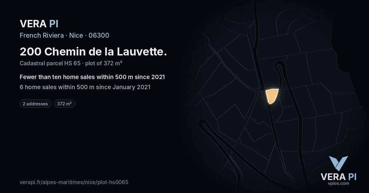 200 Chemin de la Lauvette, Nice at night – the plot lit, the parcels around coloured by the prices near them