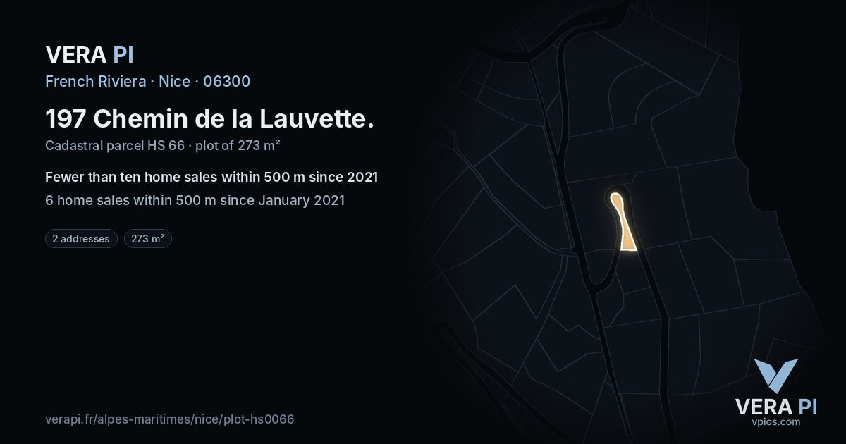 197 Chemin de la Lauvette, Nice at night – the plot lit, the parcels around coloured by the prices near them