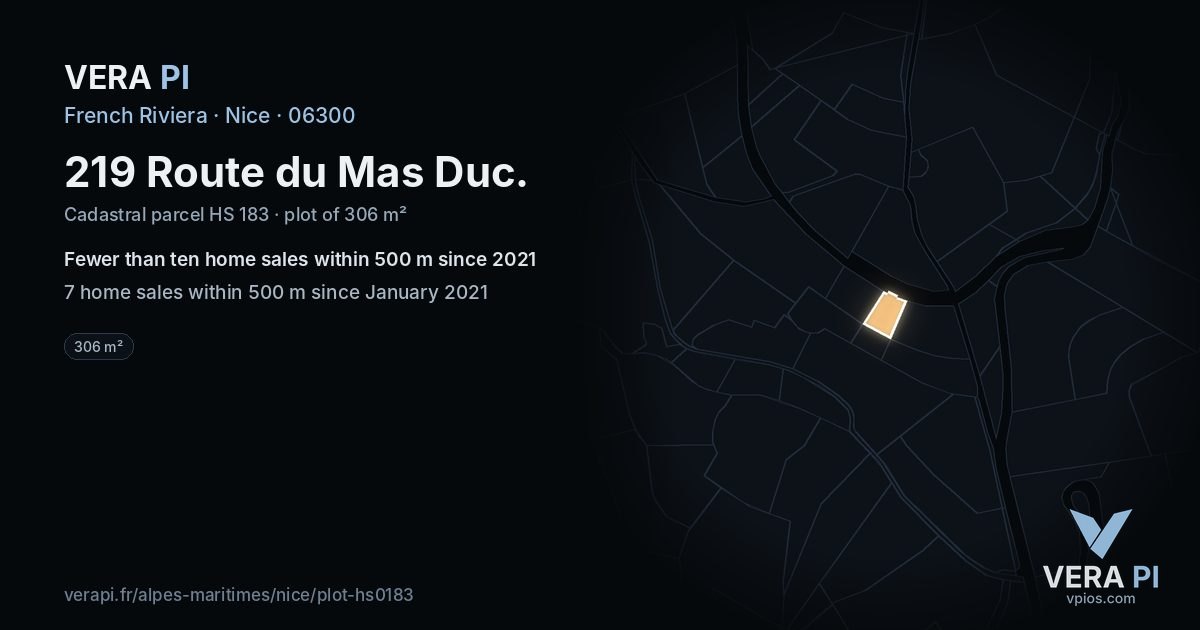 219 Route du Mas Duc, Nice at night – the plot lit, the parcels around coloured by the prices near them