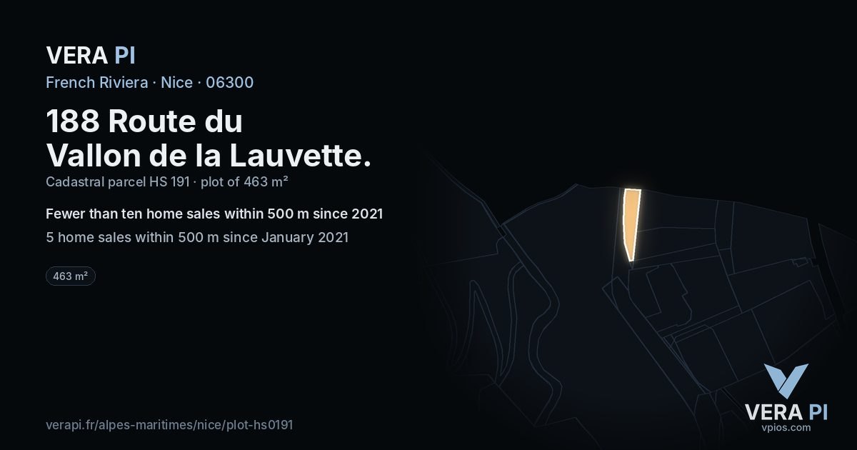 188 Route du Vallon de la Lauvette, Nice at night – the plot lit, the parcels around coloured by the prices near them