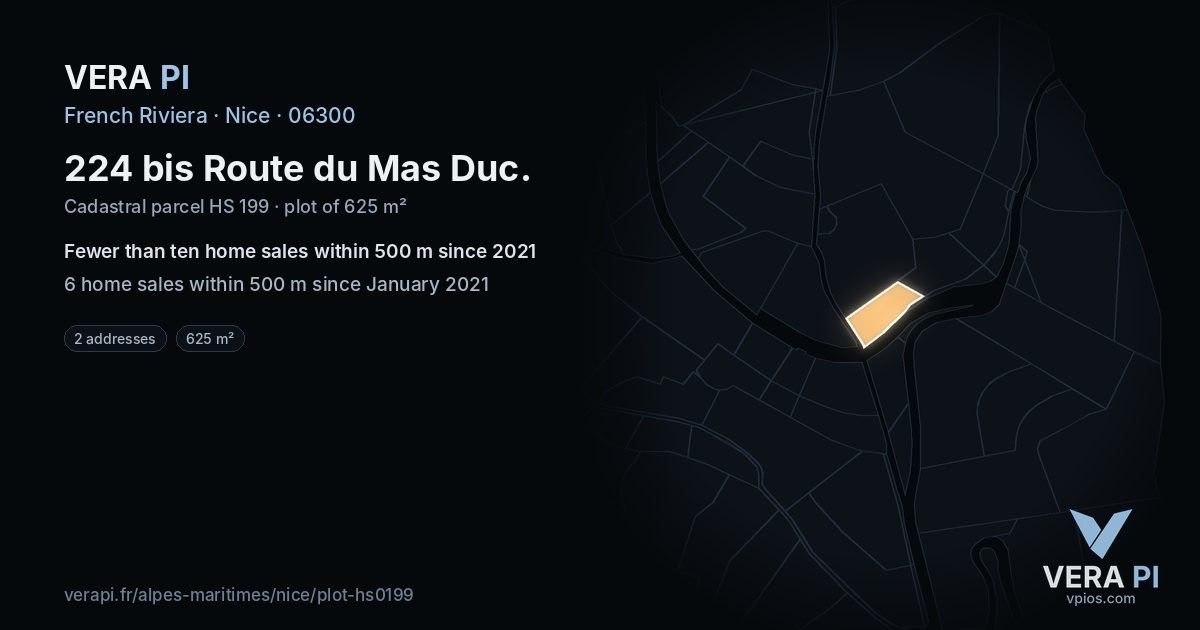 224 bis Route du Mas Duc, Nice at night – the plot lit, the parcels around coloured by the prices near them