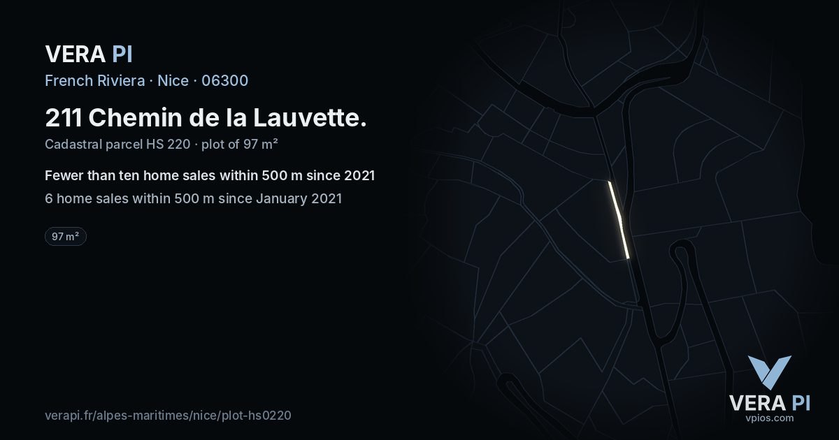 211 Chemin de la Lauvette, Nice at night – the plot lit, the parcels around coloured by the prices near them