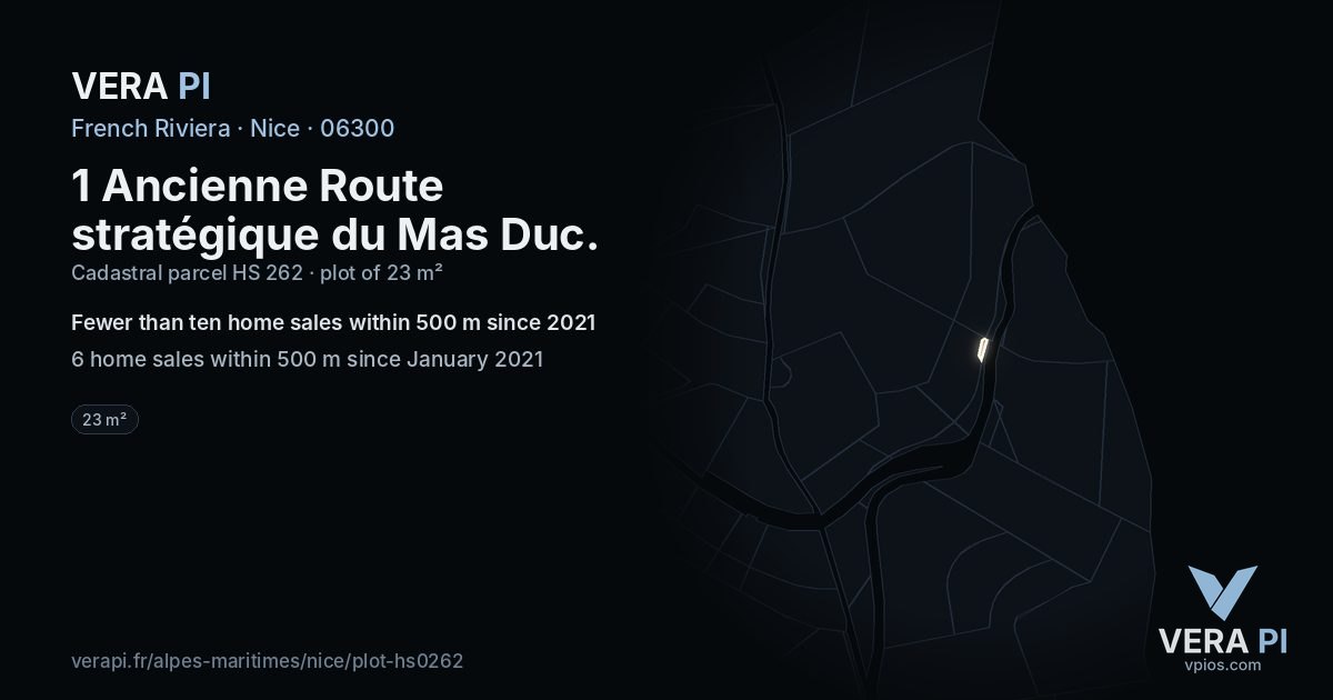 1 Ancienne Route stratégique du Mas Duc, Nice at night – the plot lit, the parcels around coloured by the prices near them