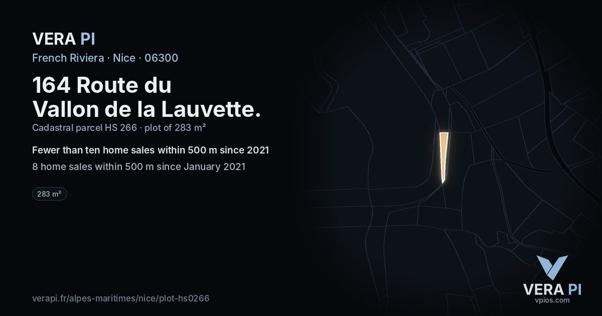 164 Route du Vallon de la Lauvette, Nice at night – the plot lit, the parcels around coloured by the prices near them