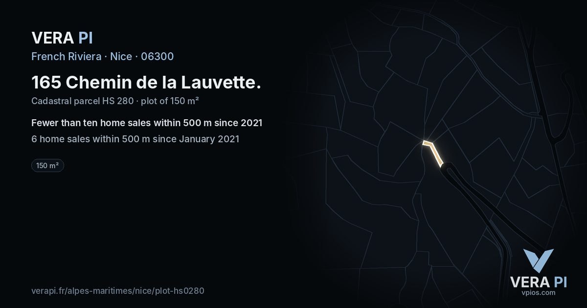 165 Chemin de la Lauvette, Nice at night – the plot lit, the parcels around coloured by the prices near them