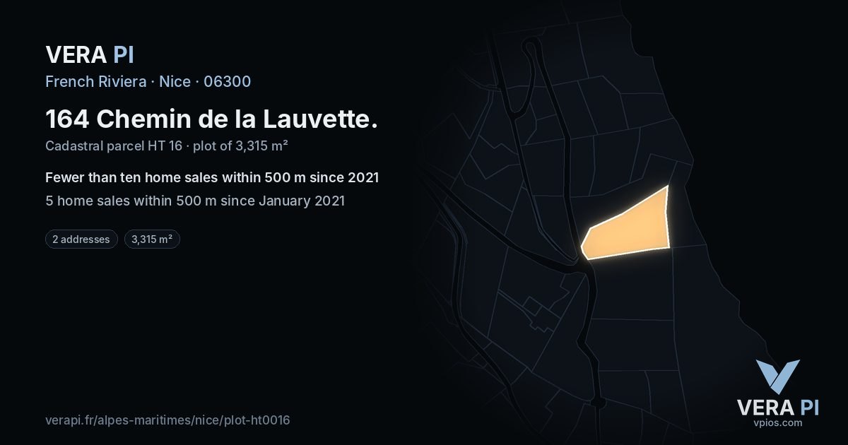 164 Chemin de la Lauvette, Nice at night – the plot lit, the parcels around coloured by the prices near them