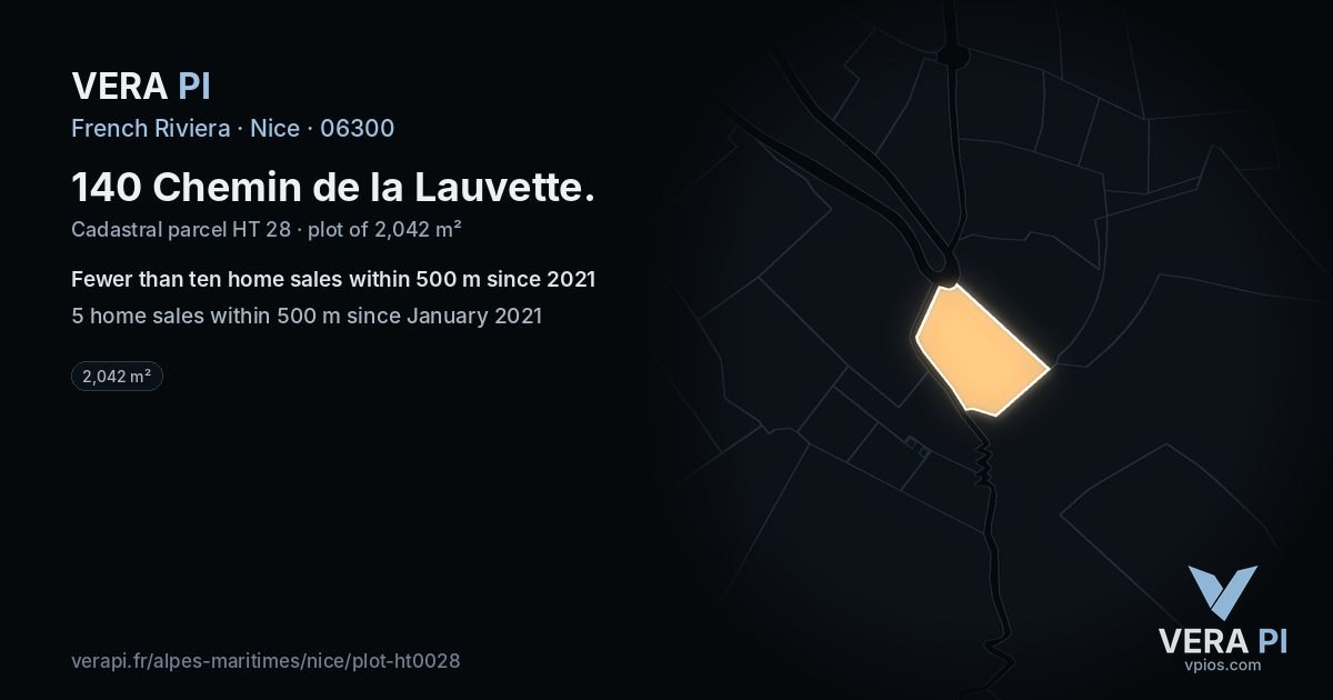 140 Chemin de la Lauvette, Nice at night – the plot lit, the parcels around coloured by the prices near them