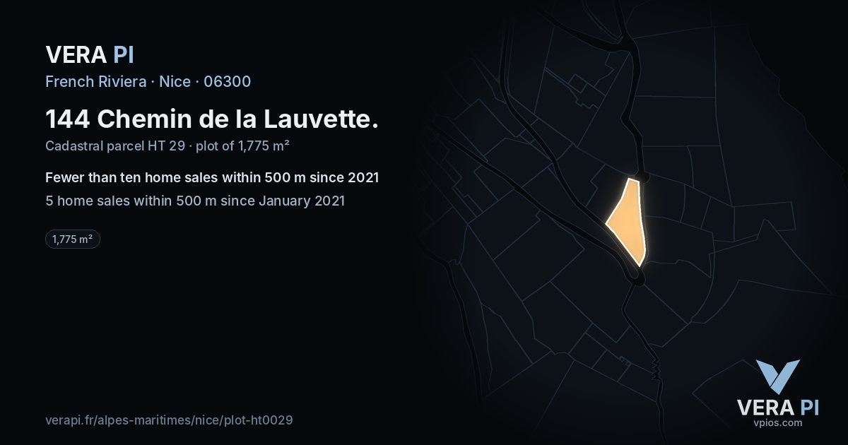 144 Chemin de la Lauvette, Nice at night – the plot lit, the parcels around coloured by the prices near them