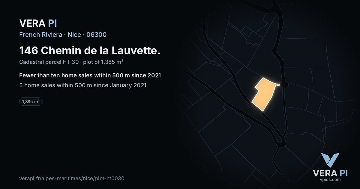 146 Chemin de la Lauvette, Nice at night – the plot lit, the parcels around coloured by the prices near them