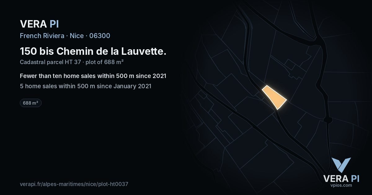 150 bis Chemin de la Lauvette, Nice at night – the plot lit, the parcels around coloured by the prices near them
