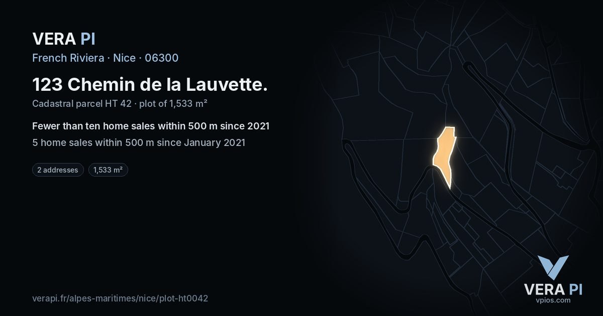 123 Chemin de la Lauvette, Nice at night – the plot lit, the parcels around coloured by the prices near them