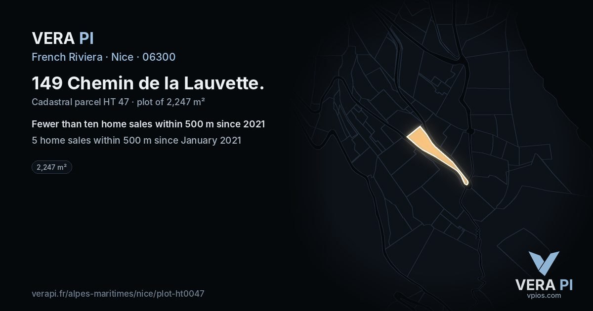 149 Chemin de la Lauvette, Nice at night – the plot lit, the parcels around coloured by the prices near them