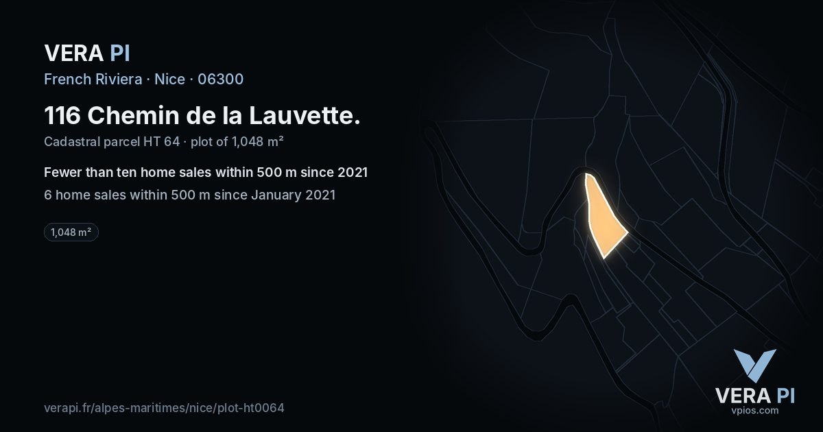 116 Chemin de la Lauvette, Nice at night – the plot lit, the parcels around coloured by the prices near them