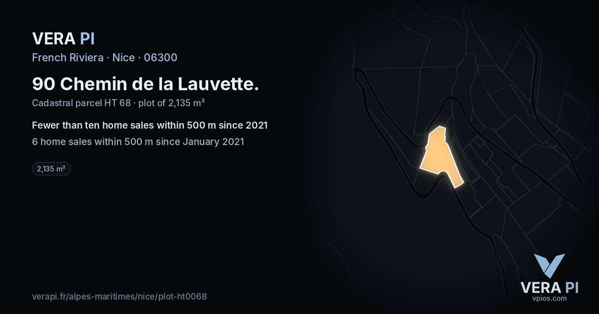 90 Chemin de la Lauvette, Nice at night – the plot lit, the parcels around coloured by the prices near them