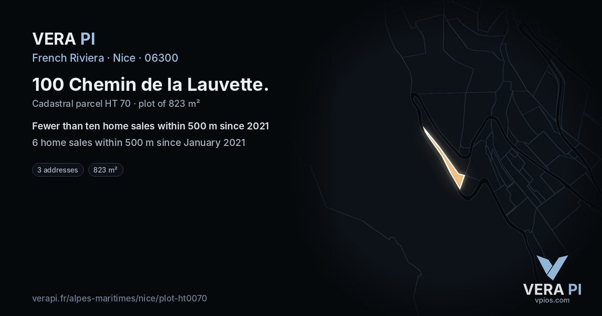 100 Chemin de la Lauvette, Nice at night – the plot lit, the parcels around coloured by the prices near them