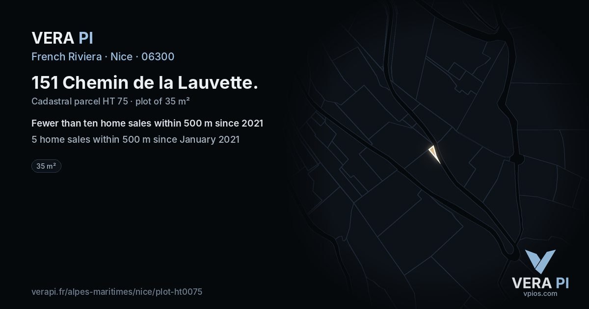 151 Chemin de la Lauvette, Nice at night – the plot lit, the parcels around coloured by the prices near them
