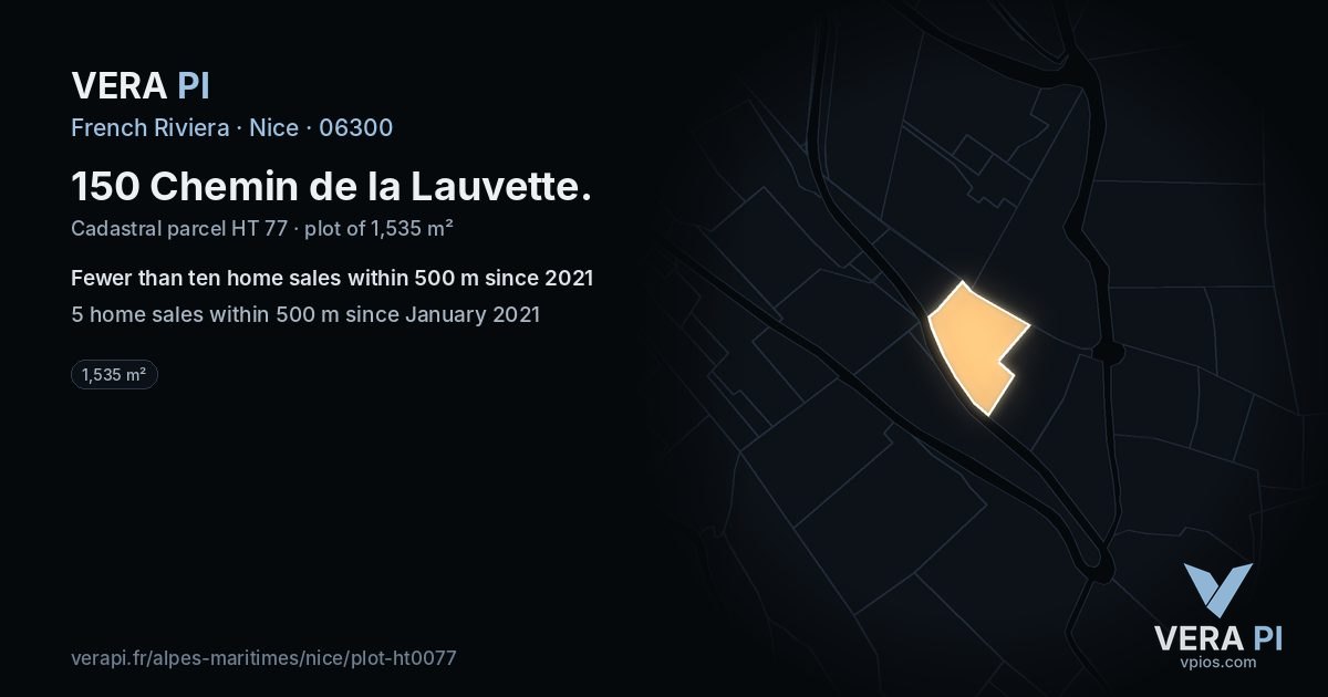 150 Chemin de la Lauvette, Nice at night – the plot lit, the parcels around coloured by the prices near them