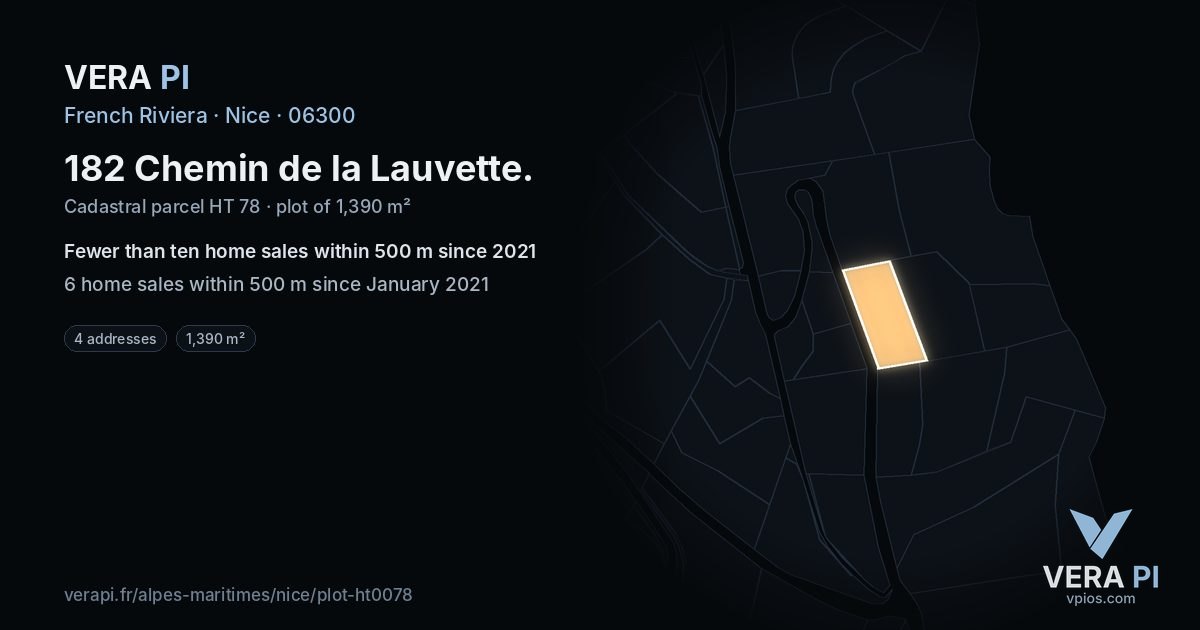182 Chemin de la Lauvette, Nice at night – the plot lit, the parcels around coloured by the prices near them