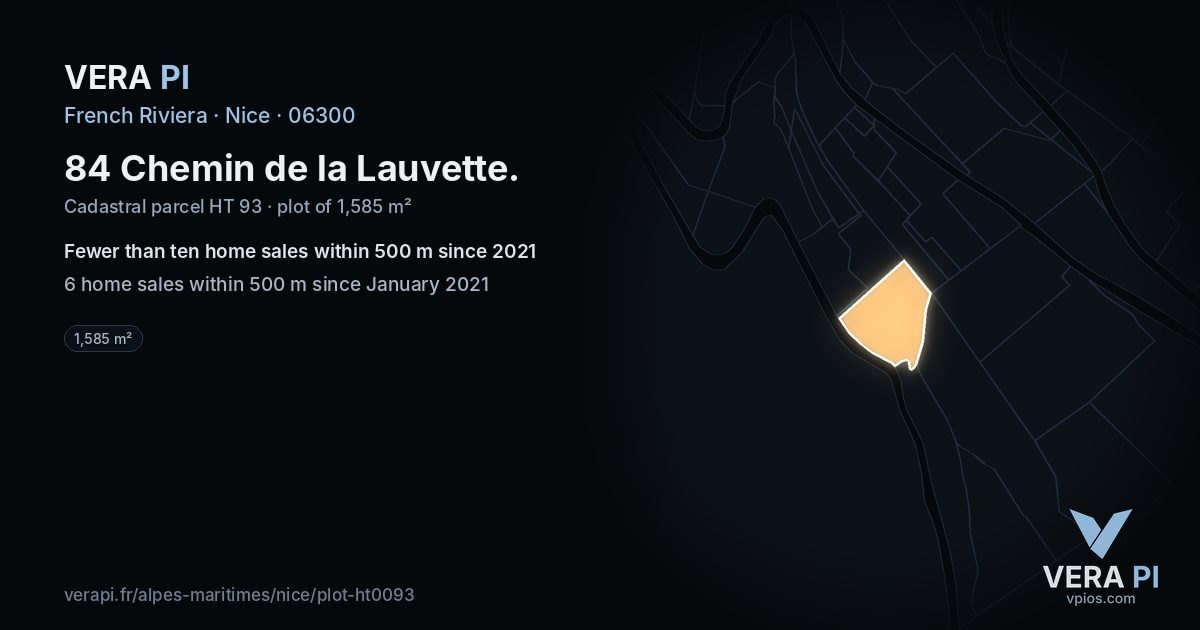 84 Chemin de la Lauvette, Nice at night – the plot lit, the parcels around coloured by the prices near them
