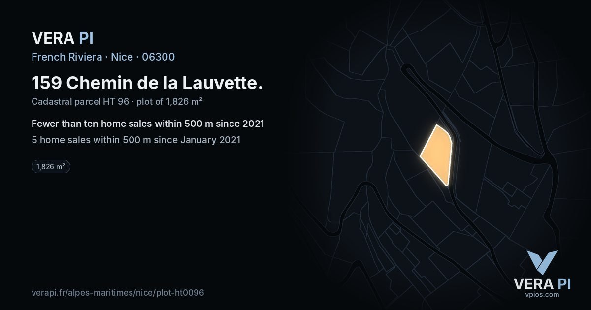 159 Chemin de la Lauvette, Nice at night – the plot lit, the parcels around coloured by the prices near them