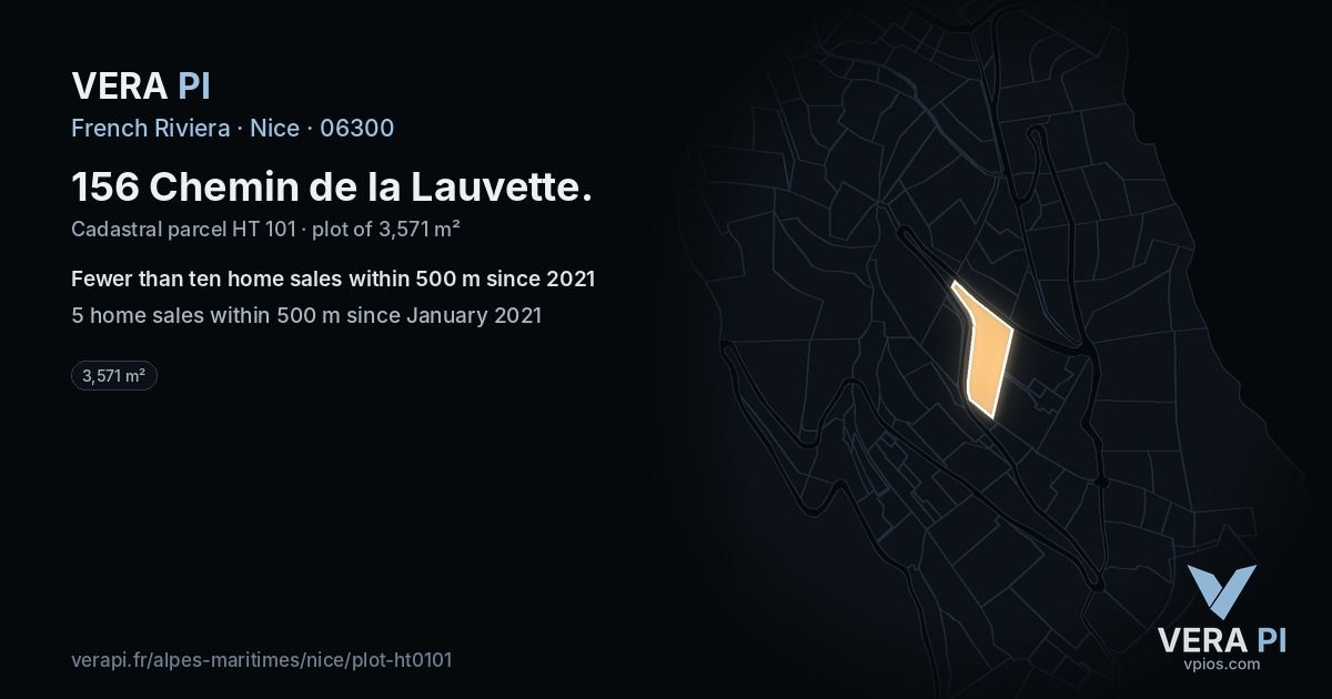 156 Chemin de la Lauvette, Nice at night – the plot lit, the parcels around coloured by the prices near them