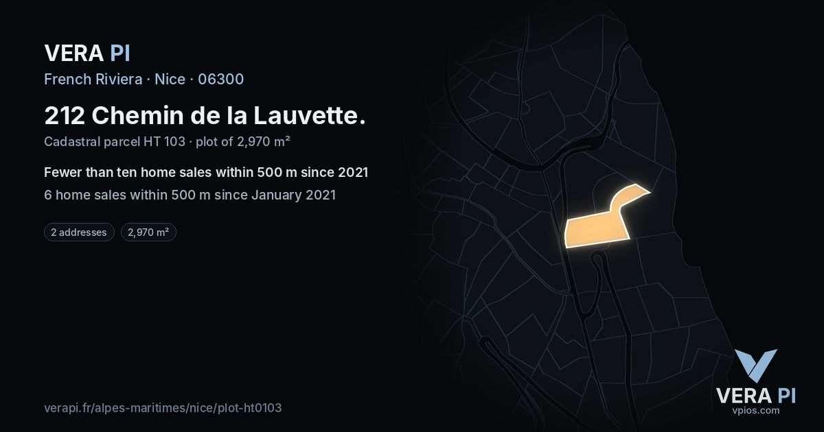 212 Chemin de la Lauvette, Nice at night – the plot lit, the parcels around coloured by the prices near them