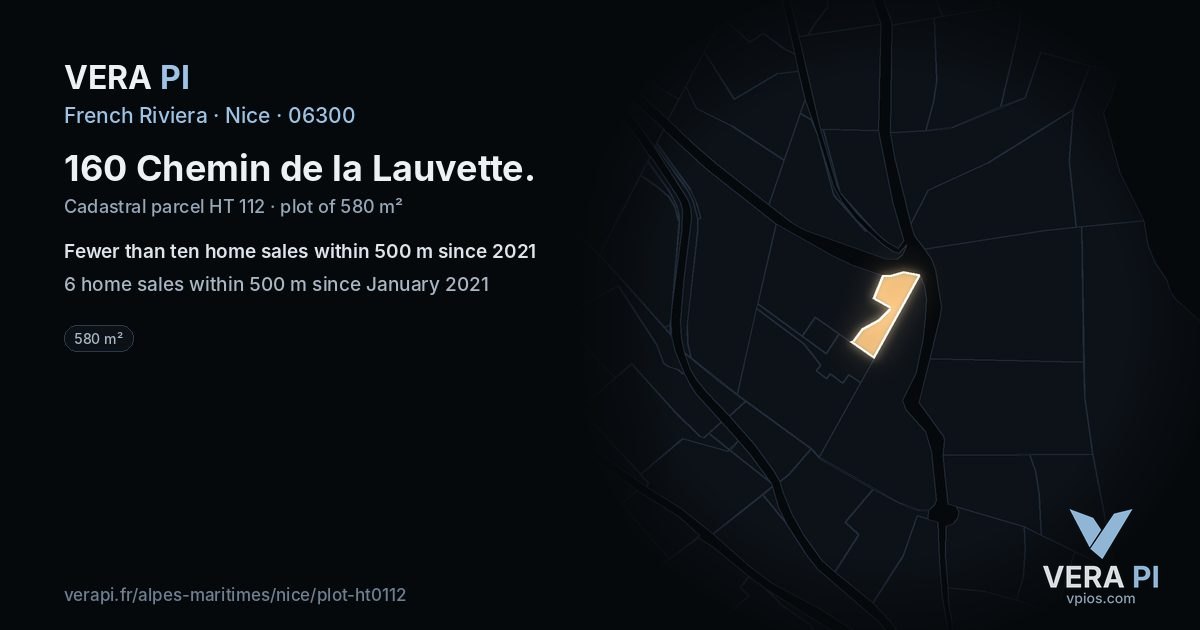 160 Chemin de la Lauvette, Nice at night – the plot lit, the parcels around coloured by the prices near them