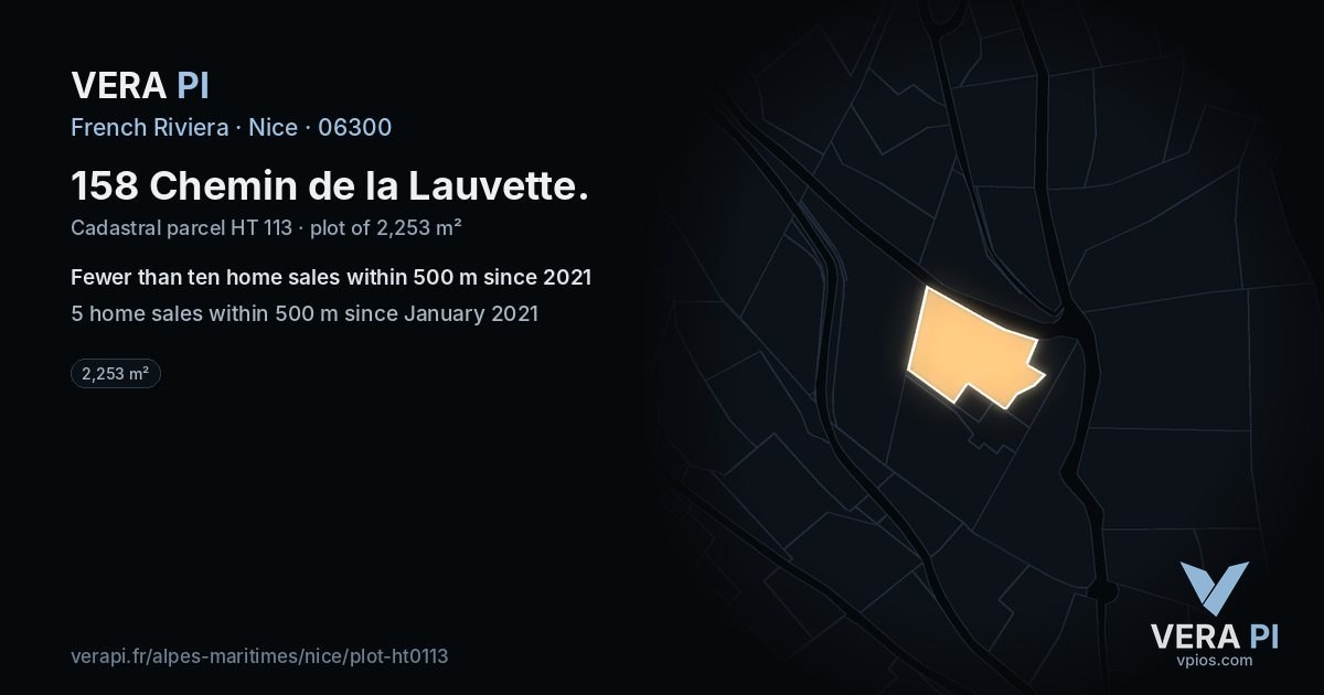 158 Chemin de la Lauvette, Nice at night – the plot lit, the parcels around coloured by the prices near them