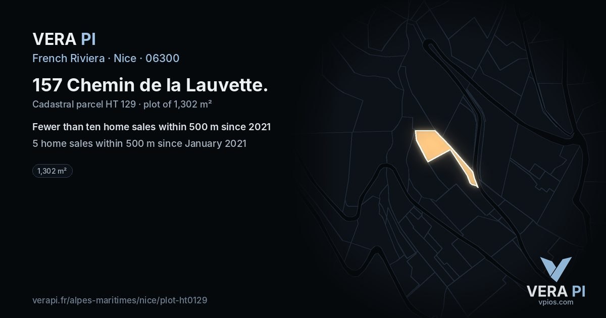 157 Chemin de la Lauvette, Nice at night – the plot lit, the parcels around coloured by the prices near them