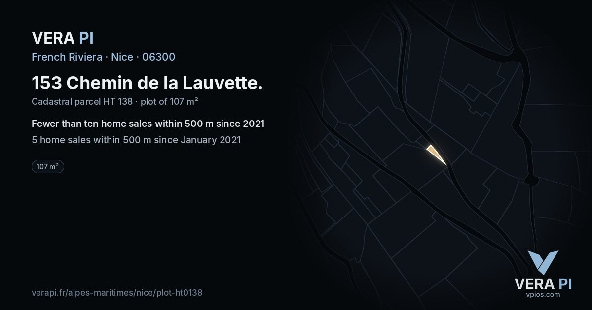153 Chemin de la Lauvette, Nice at night – the plot lit, the parcels around coloured by the prices near them